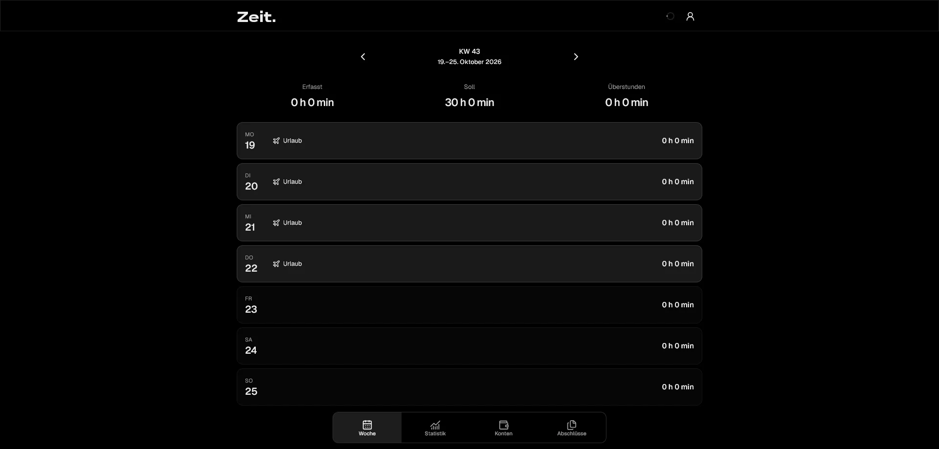 Zeit. weekly overview on desktop